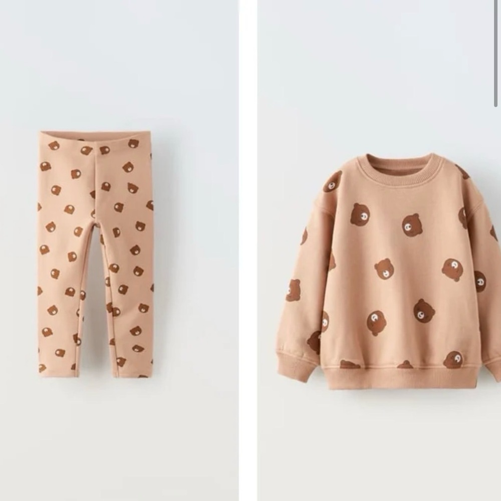 Zara Kids Light Brown Bear Pattern Sweatshirt